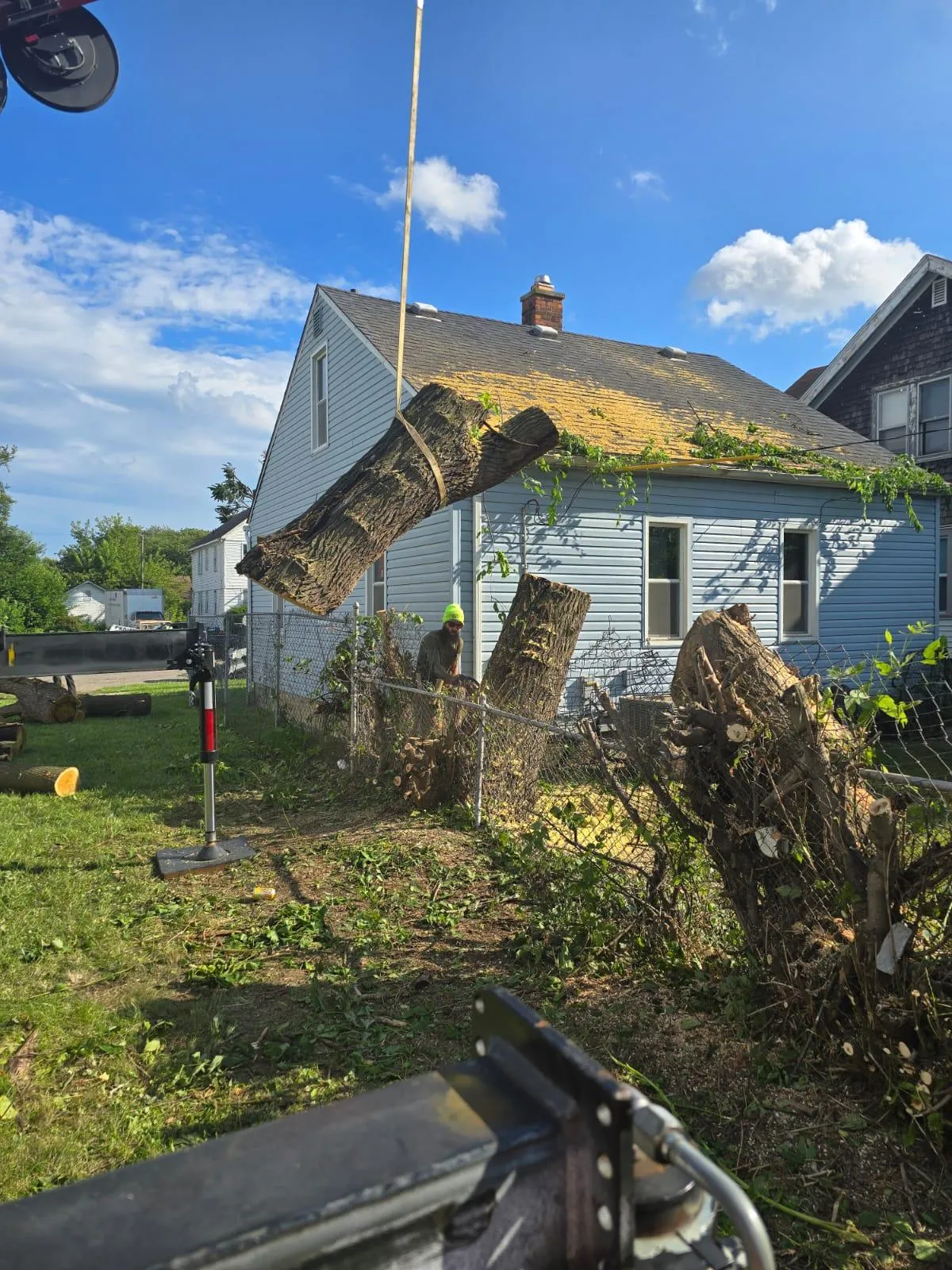 Gary's crew completing a crane-assisted tree removal in Metro Detroit